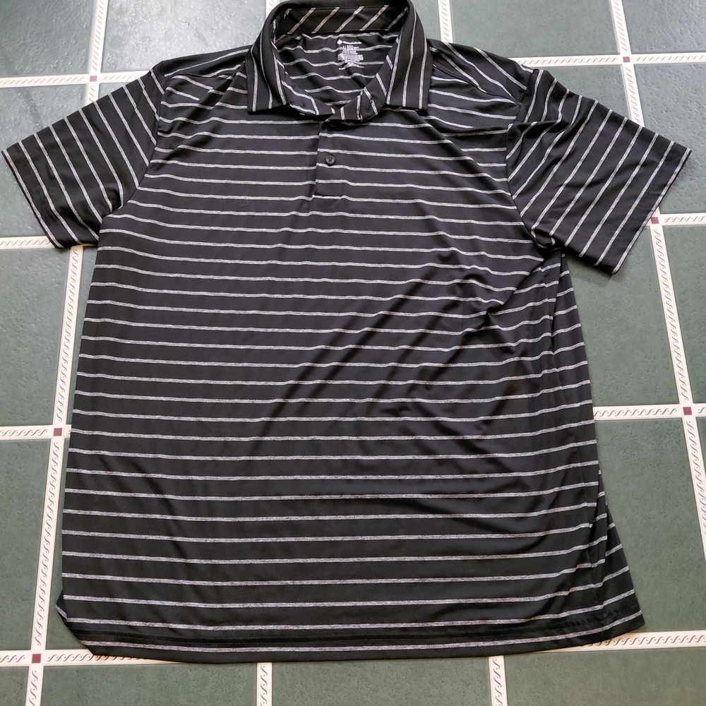 Men's Black Striped Performance Polo